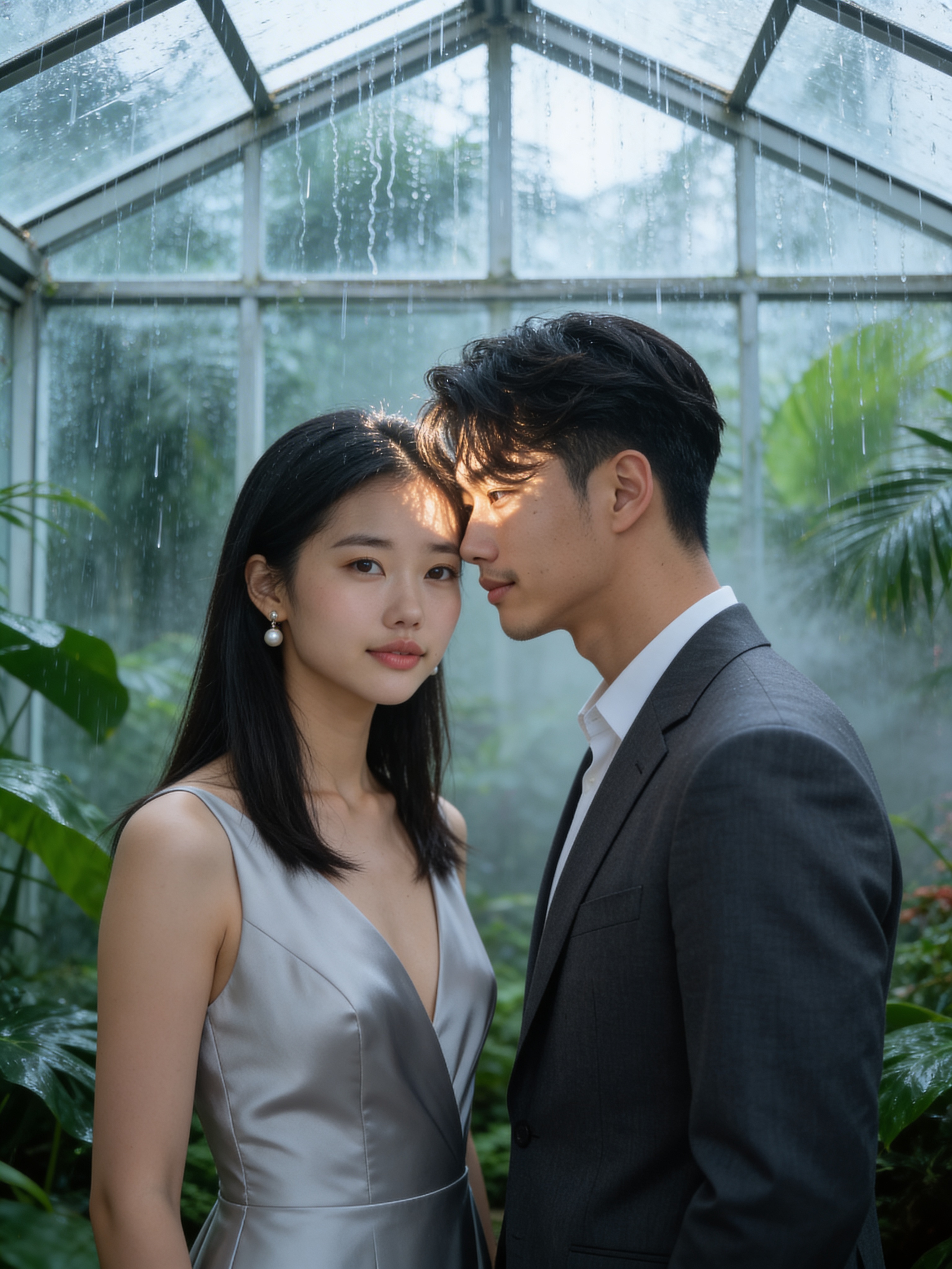 비 오는 유리 온실 - 시네마틱 화보