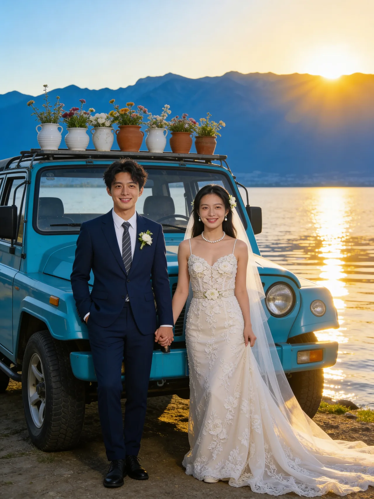 Hand-in-Hand by the Vintage Jeep