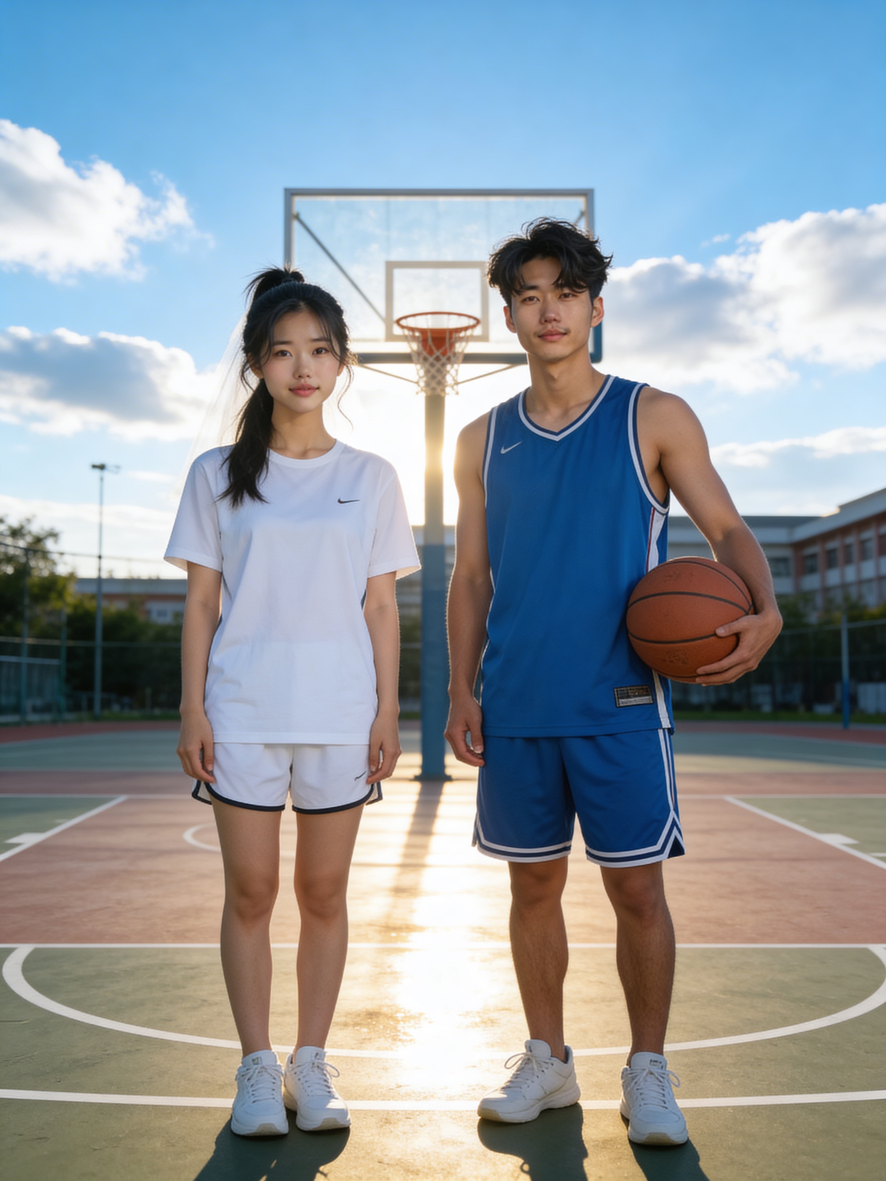 篮球场午后 - 校园青春